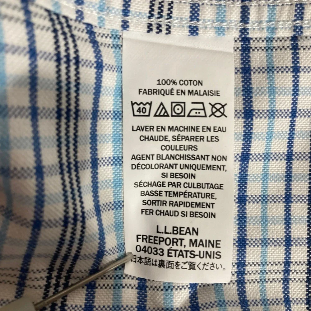 Lot 2 LL Bean Mens Traditional Fit Button‎ Down Shirt  Blue Plaid Gray 17.5 x 34